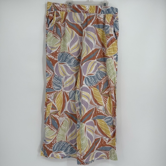 C & C California Pants Womens Size XL Floral Linen Wide Leg Pull On Casual Beach - Picture 11 of 11